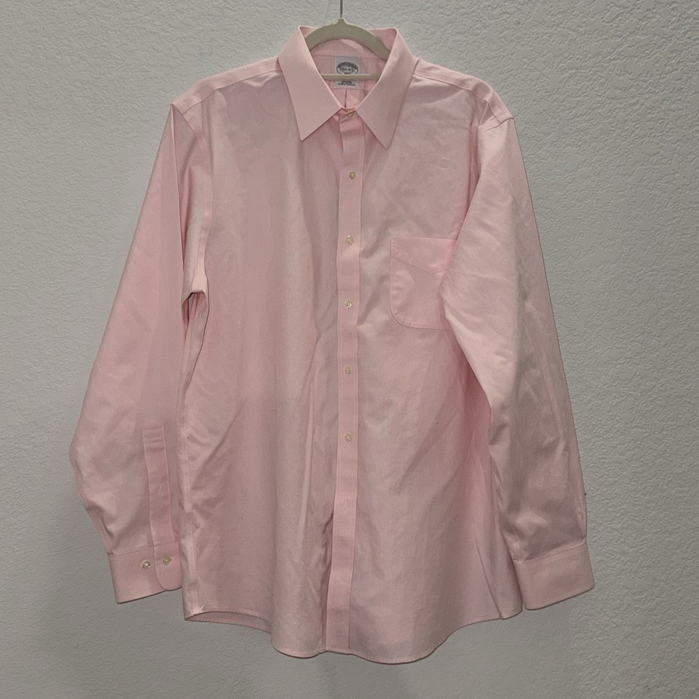 Brooks Brothers Regent Fit Non-Iron Cotton Pink Dress Shirt 16.5 4/5 Work Office